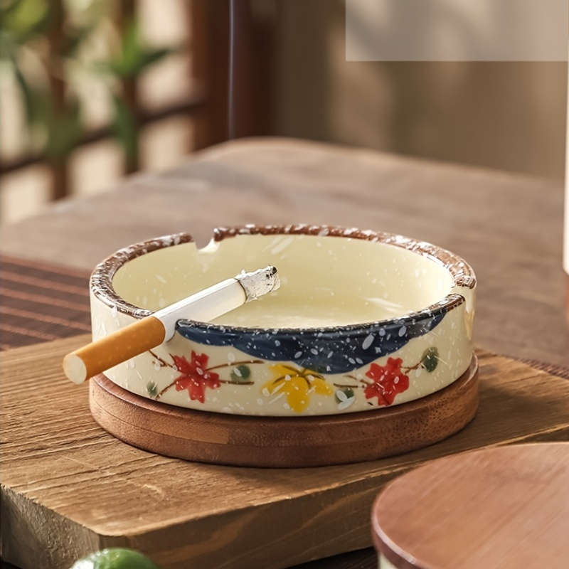1pc Rustic Ceramic Ashtray with Lid Round Smoke Ashtray for Home Living Room Hotel Restaurant