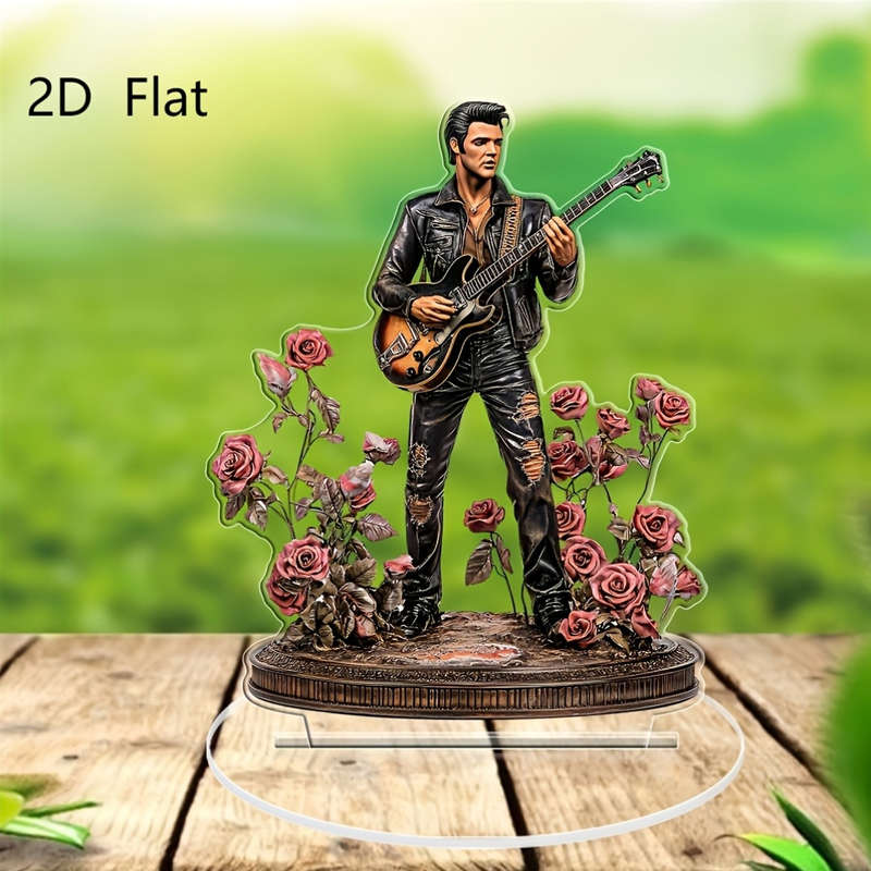 1pc 2D Flat   Classic Guitarist Fantasy  Acrylic Figurine Manufactured Wood Tabletop Display