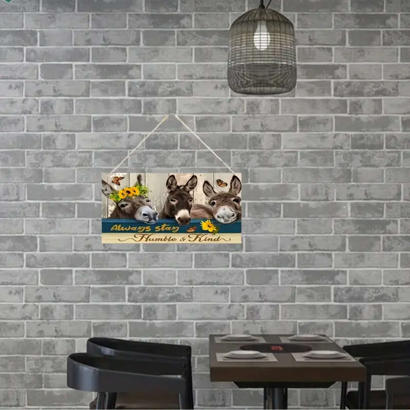 1pc Donkey Wall Art Always Stay Humble Kind Farmhouse Decor Wooden Wall Pediment Wood Crafted Home D