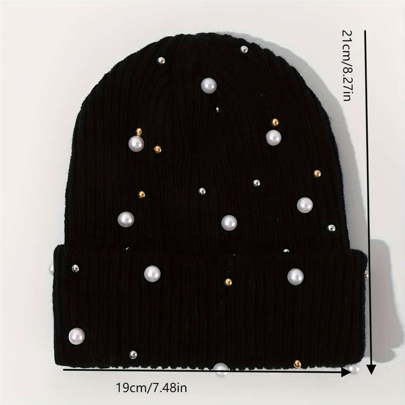 1pc of Women'S Fashion Pearl Decorated Knitted Hat Without Brim Suitable for Autumn And Winter