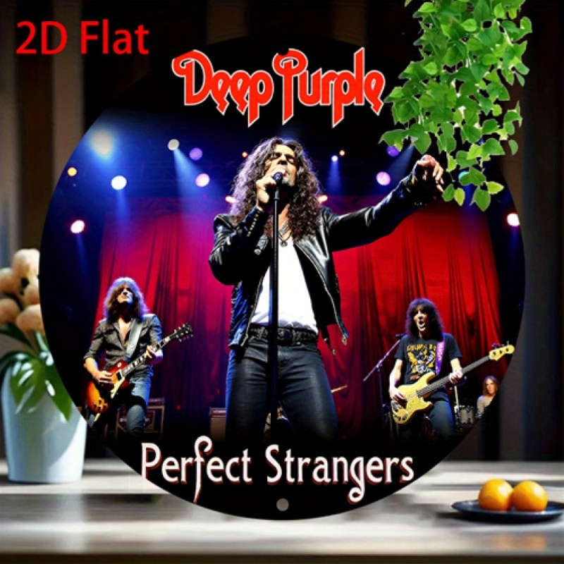 1pc  Deep Purple 2D Flat Metal Round Aluminum Sign Retro Wall Art with Band Members High-Defi