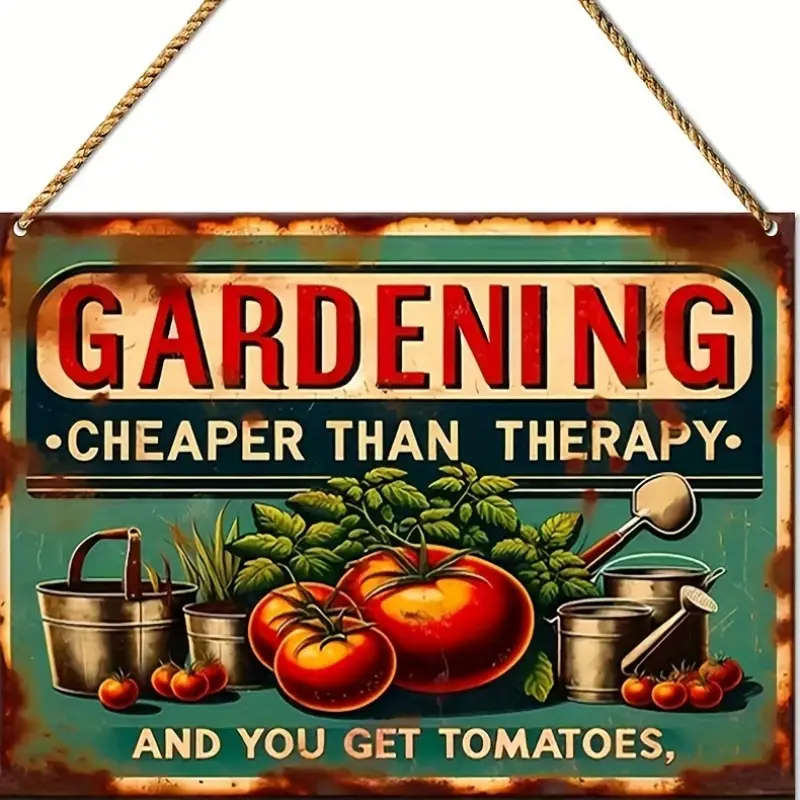 1pc Rustic Wooden Garden Sign Gardening Cheaper Than Therapy You Get Tomatoes 19.99x12.7cm Wall Art