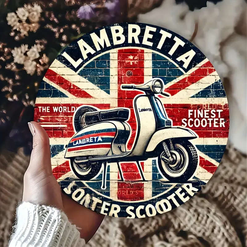 1pc Vintage British Lambretta Scooter Aluminum Plate Sign Classic Motorcycle Art for Outdoor Indoor