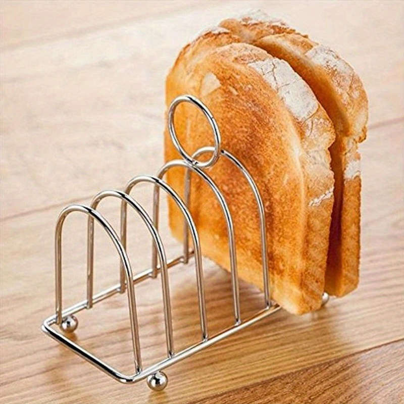 1pc Practical Stainless Steel Bread Rack For Dining Room Household Bread Rack 6-slice Food Disp