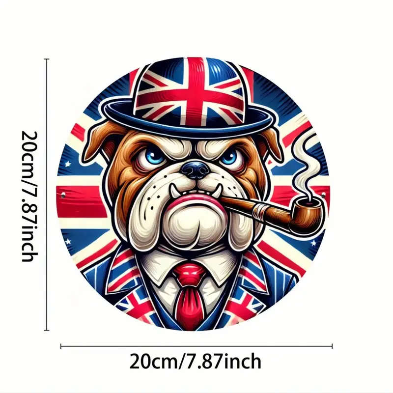 1pc Vintage Bulldog with Union Jack Design Aluminum Wall Art Sign Durable Metal Decor for Bedroom Ki