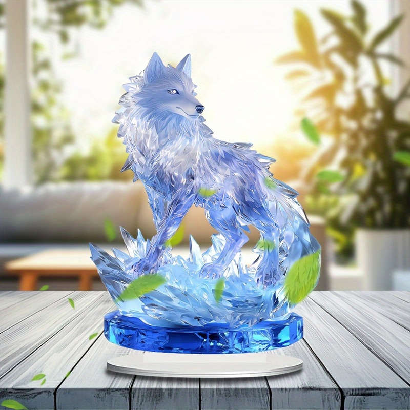 1pc 2D Flat  Acrylic Crystal Wolf Sun Catcher 23.98cm x 17.78cm
