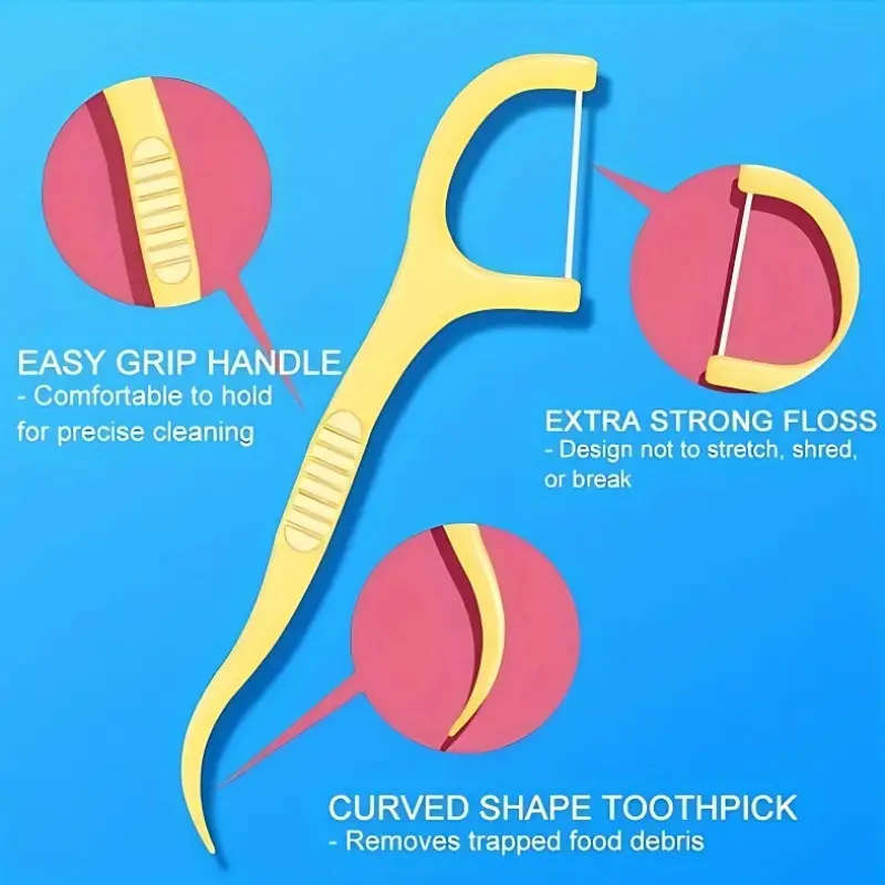 50Pack Fruit Flavored Dental Floss Sticks with Toothpicks Individually Wrapped Portable Case Pepperm