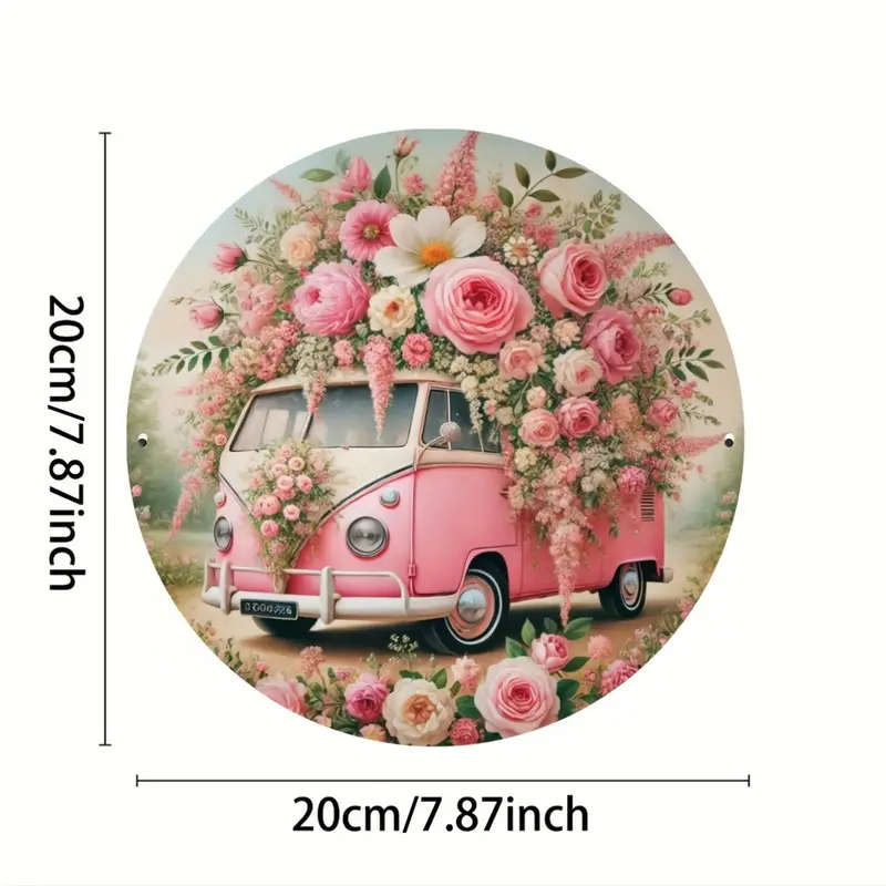 1pc Vintage Pink Van with Floral WreathAIron Wall Art Sign 1 Piece Durable and Easy to Hang Ideal fo