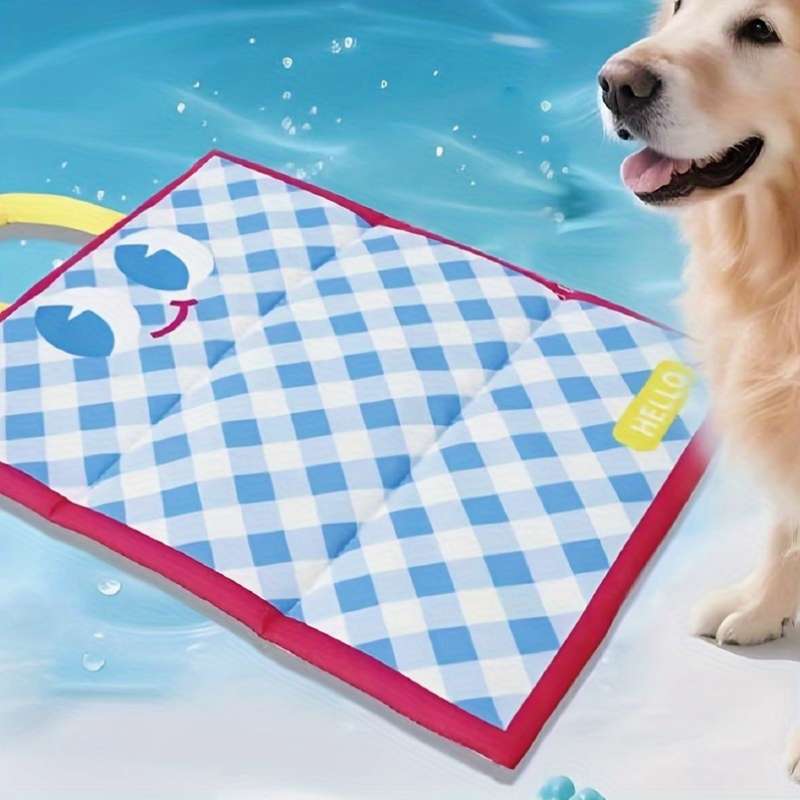 1piece Blue Grid, Red Border Cooling Pad