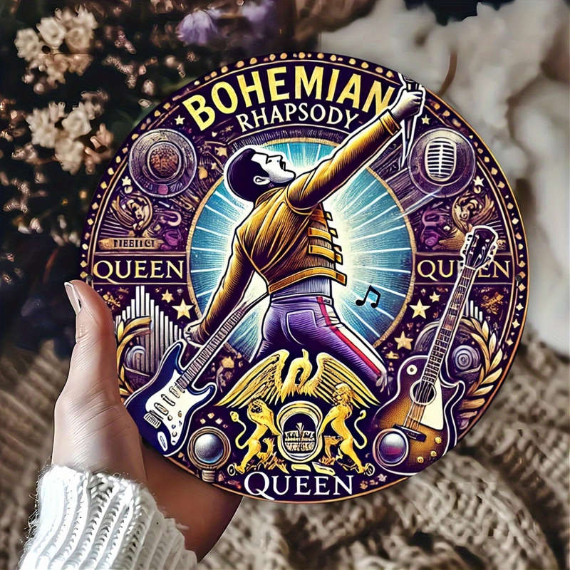 1pc Queen Bohemian Rhapsody 20.32x20.32 cm Round Aluminum Metal Sign for Room Wall Restaurant Ba