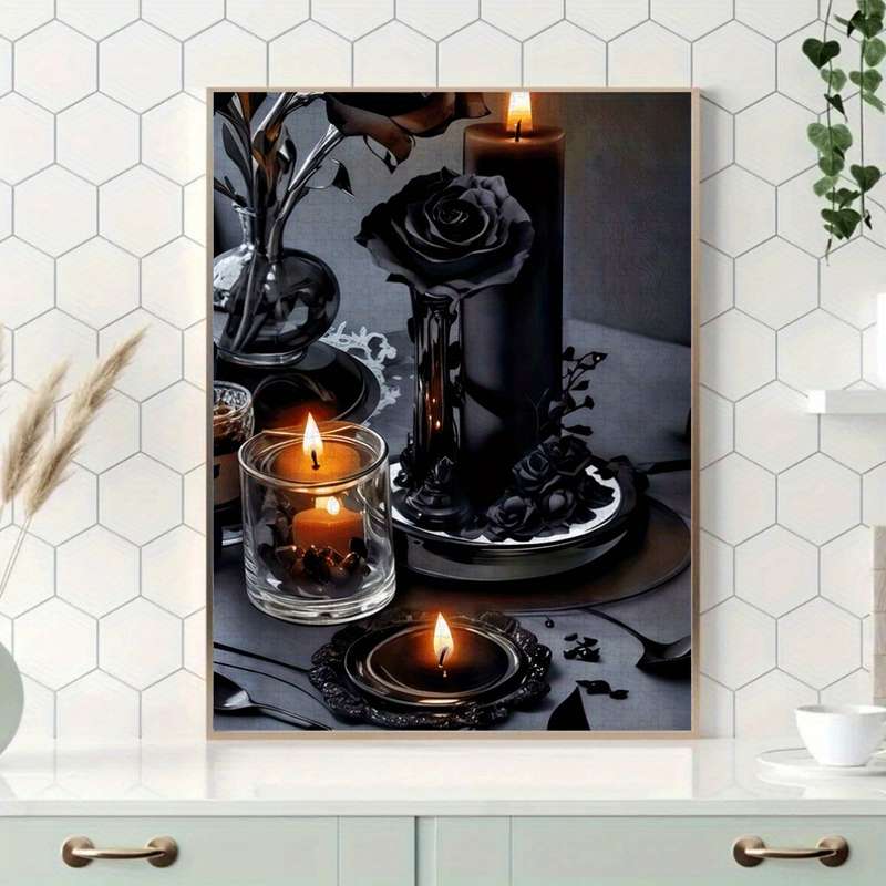 1000pcs Black Rose Candle Holder Jigsaw Puzzle Large Paper Puzzle for Adults Inter