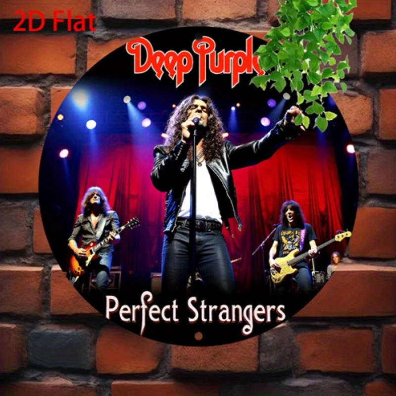 1pc  Deep Purple 2D Flat Metal Round Aluminum Sign Retro Wall Art with Band Members High-Defi