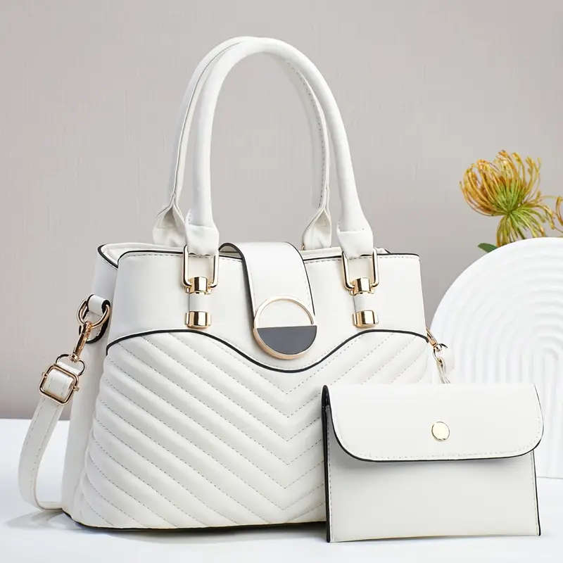 Elegant Faux Leather Tote Bag for Women Anime Theme Stain Resistant Fixed Shoulder Straps Zipper