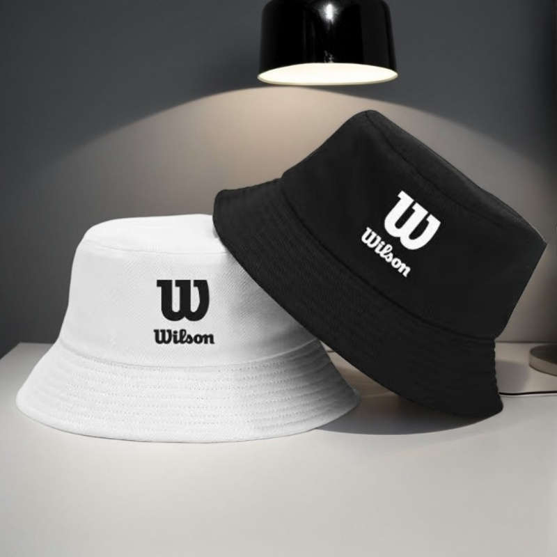 1pc Wilson Printed Eaves Sunshade Bucket Hat Stylish Solid Color Breathable Polyester Materia