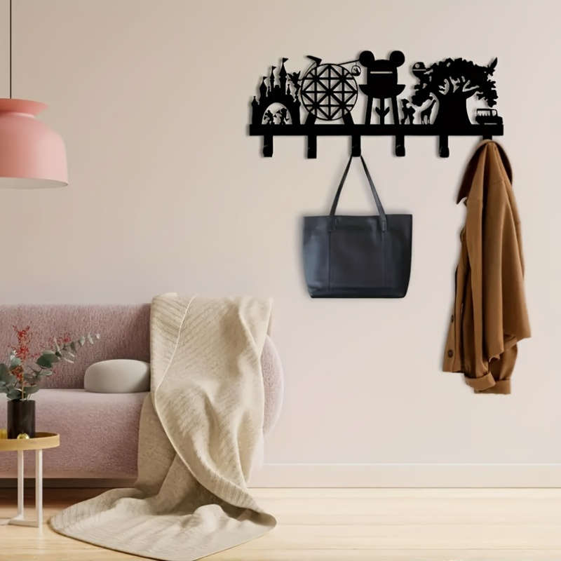Multifunctional Metal Key Hat Rack with 6 HooksDurable Iron Wall-Mounted Storage Rack