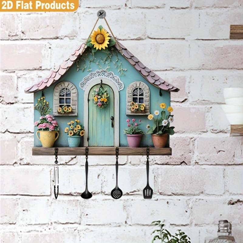 A Piece of Minimalist Colorful Wooden House Key Holder with Four Metal Hooks (30.0cm X 24.99cm) Sui