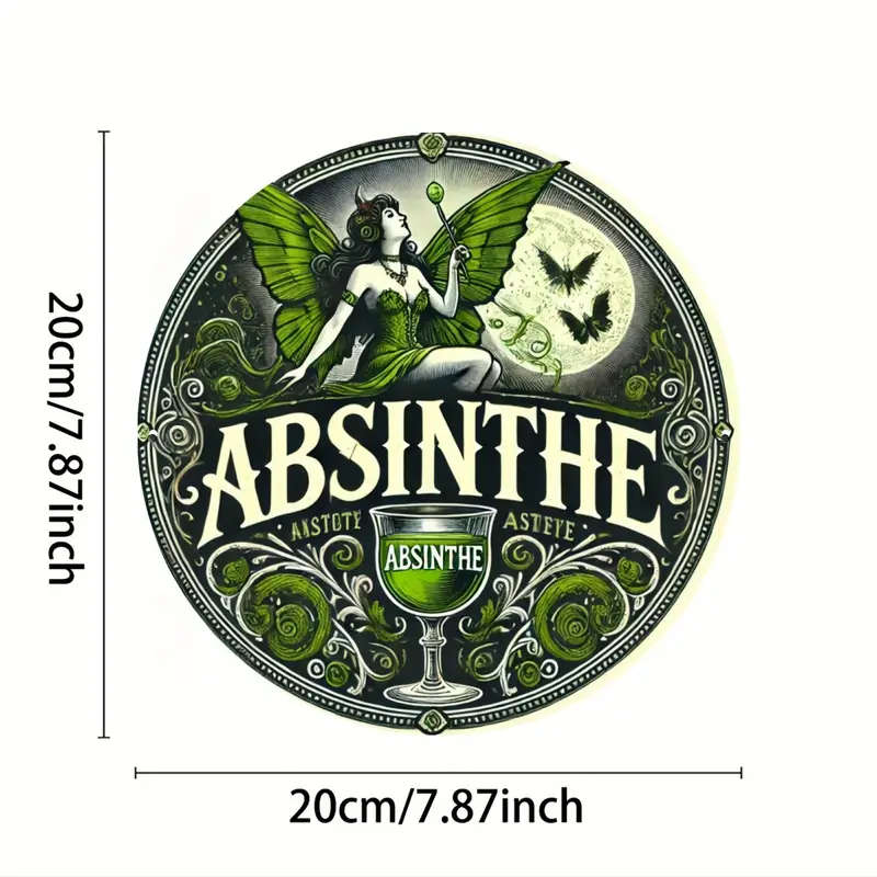 1pc Round Metal Sign Absinthe Themed Aluminum Wall Art Durable Craft Tool for Home Office Decor Idea