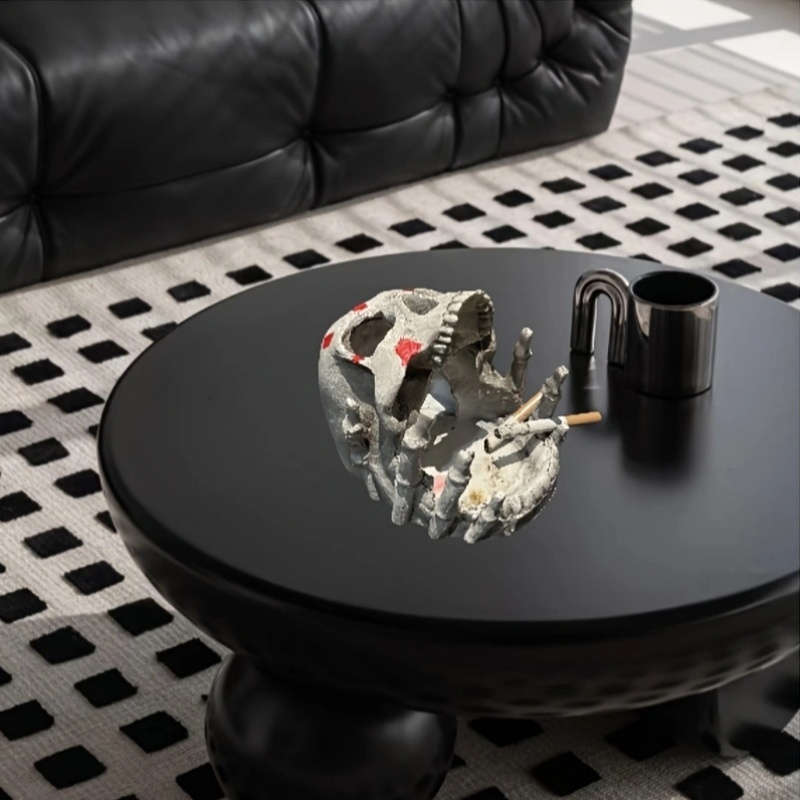 1pc Gothic Human Skull Ashtray with Reddish-Brown Splatter Design C Resin Unique Irregular Shape
