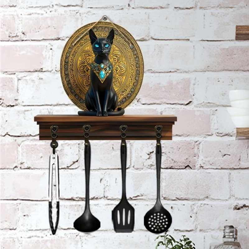 1pc Egyptian Cat Simple Colorful Wood with Home Key Hanger with Four Metal Hooks (30.0 cm X 24.99c