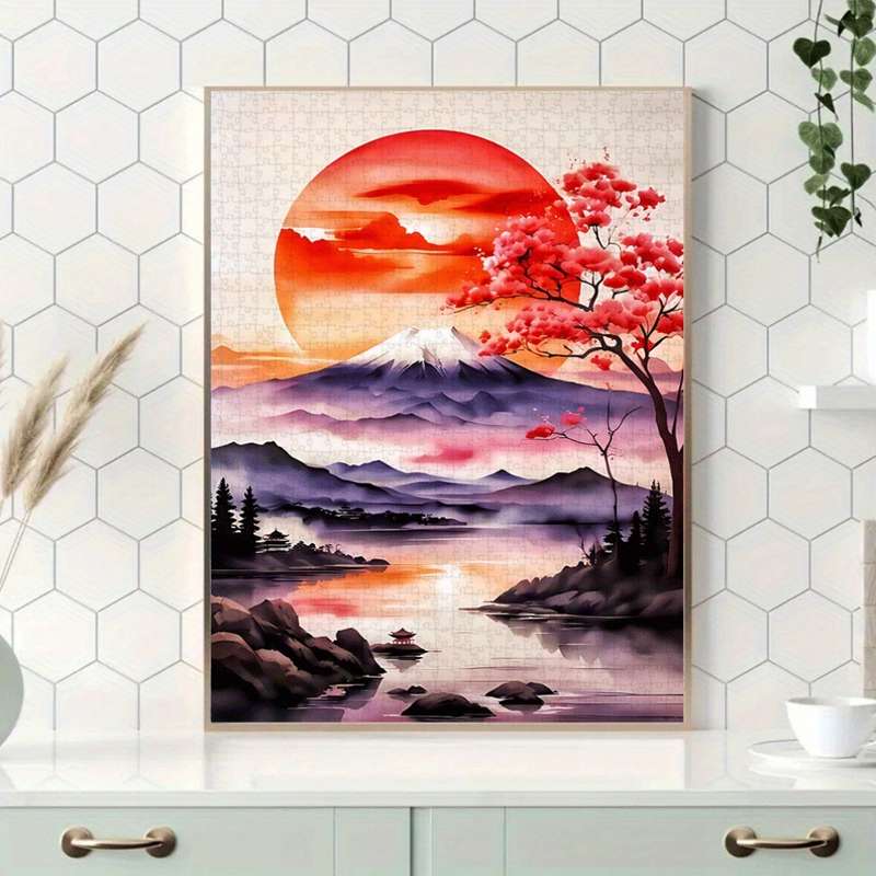 1000pcs Mount Fuji Cherry Blossom Tree Jigsaw Puzzle Large Paper Puzzle for Adult