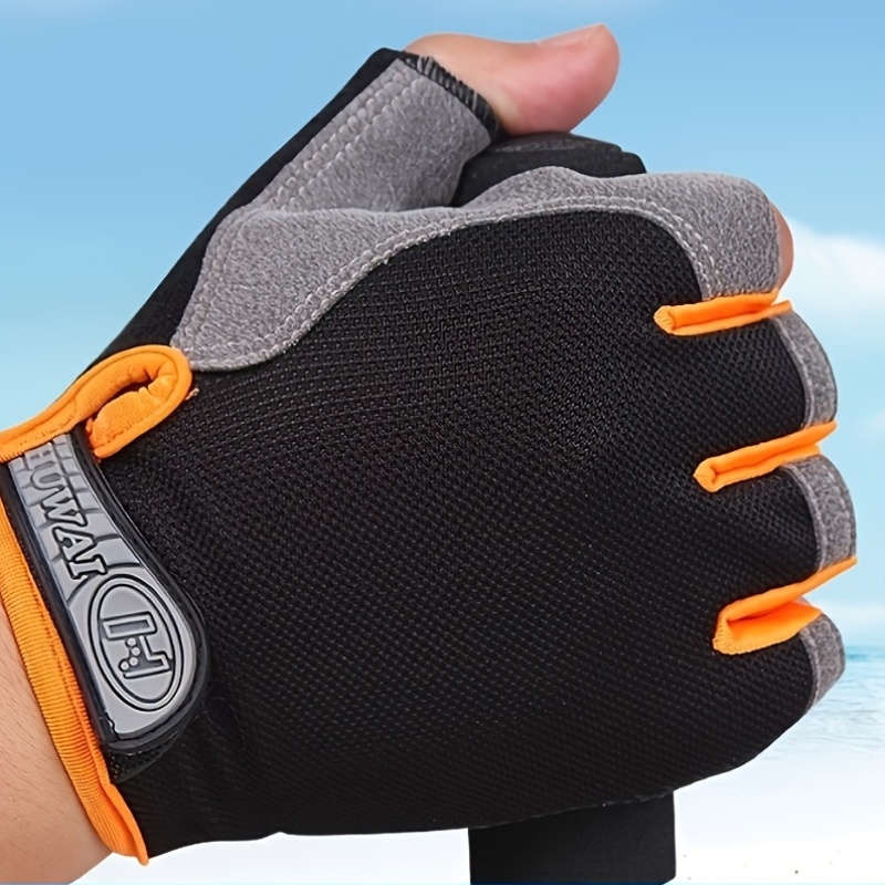 1 Pair Black Orange Outdoor Sports Gloves