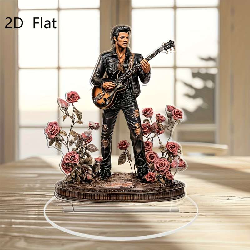 1pc 2D Flat   Classic Guitarist Fantasy  Acrylic Figurine Manufactured Wood Tabletop Display