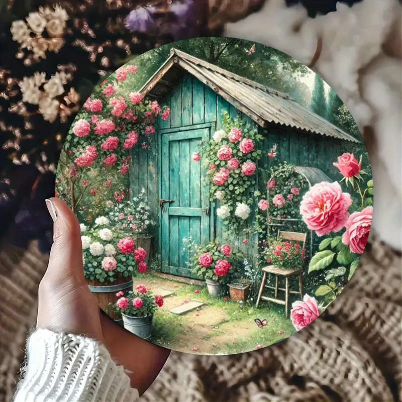 1pc Vintage Floral Watercolor Art Metal Sign Iron 19.81cm Round Wall Decor Rustic Garden Shed HD Pri