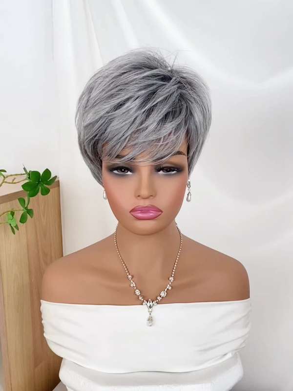 1Pc Silvery Gray 25.4cm Fashion Design Wig