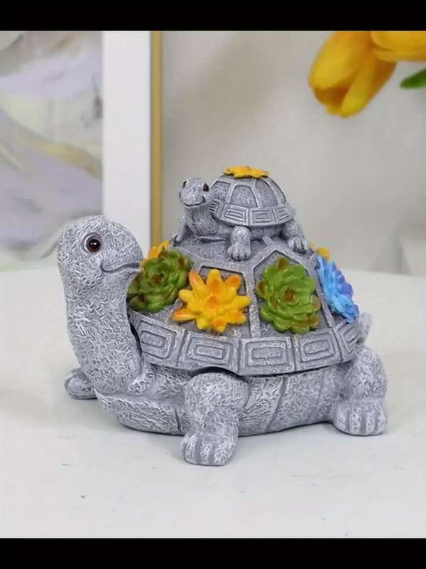 1pc Resin Mother and Youngsters Turtle Ashtray Oval Animal-Themed Ash Storage Box for Home and Gar