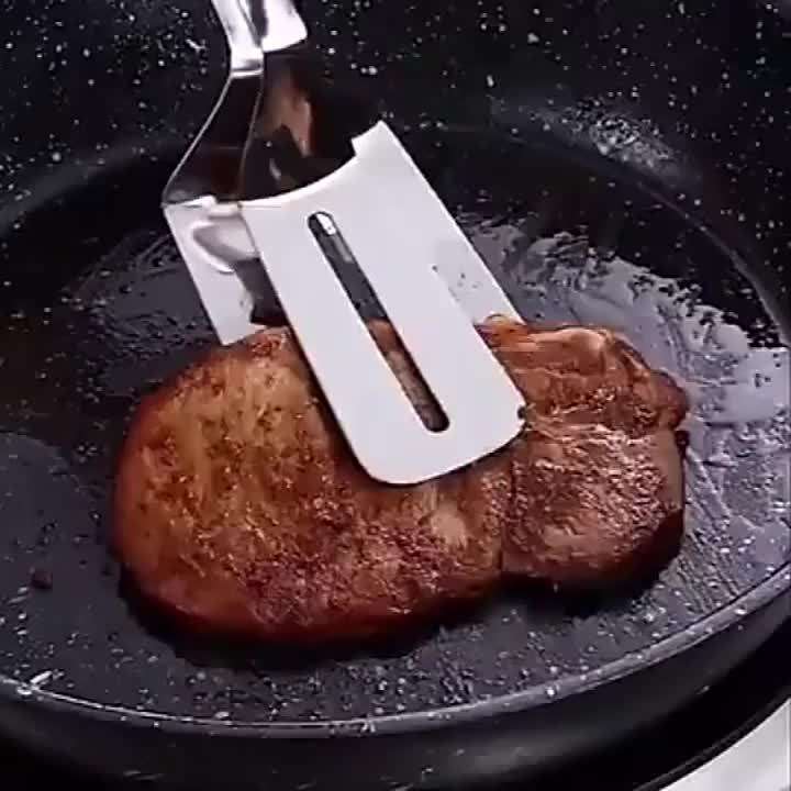1pc Stainless Steel Non-stick 1pc Fish Fryer Tongs Food Tongs Fish Tongs Steak Spatula Kitchen To