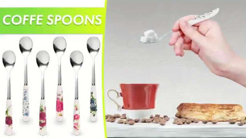 12pcs floral printed ceramic handle stainless steel tableware set polished surface tableware