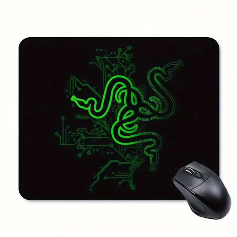1pc Black Green Snake Design Anti-Skid Rubber Mouse Pad 9.45 x 7.9 Inches 3mm Thick