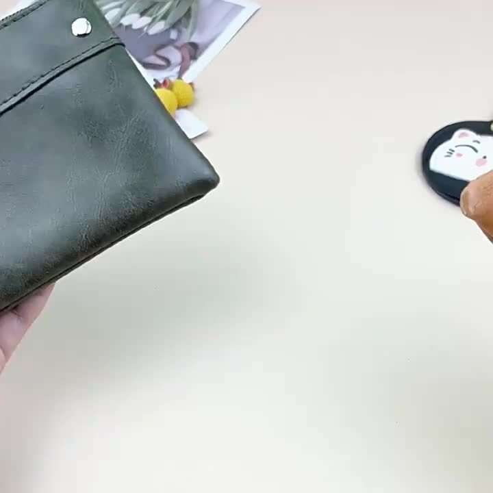 1pc One Men's retro solid color short wallet zipper card holder coin purse. Father's Day gift bi