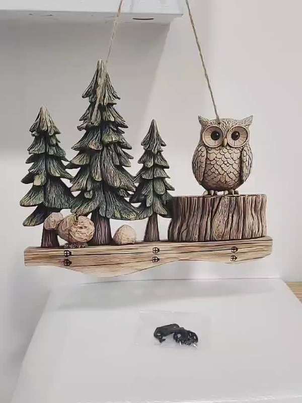 Charming 2D Crow and Forest Colorful Wooden Key Holder30.0cm x 24.99cm with 4 Metal Hooks Perfec