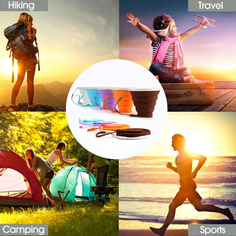1pc Collapsible Silicone Travel Cup with Lid Portable and Reusable Drinking Cup for Camping Hiking