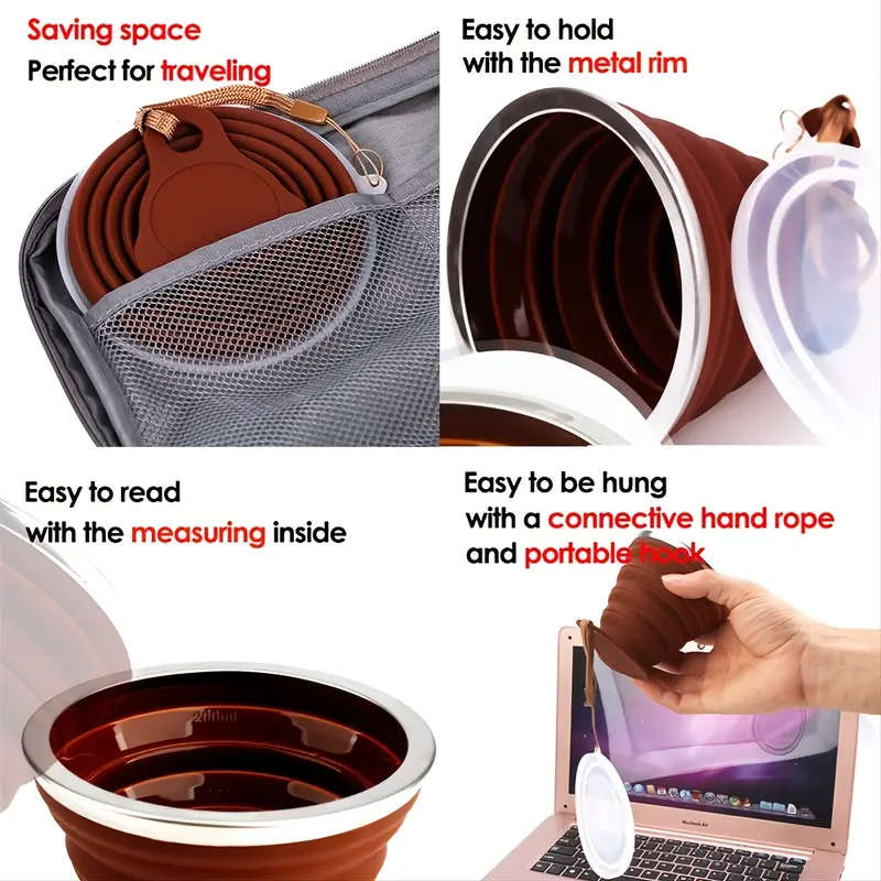 1pc Collapsible Silicone Travel Cup with Lid Portable and Reusable Drinking Cup for Camping Hiking