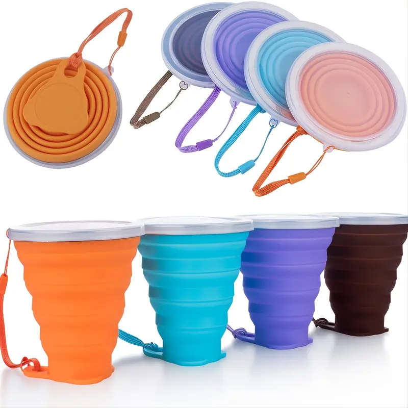 1pc Collapsible Silicone Travel Cup with Lid Portable and Reusable Drinking Cup for Camping Hiking