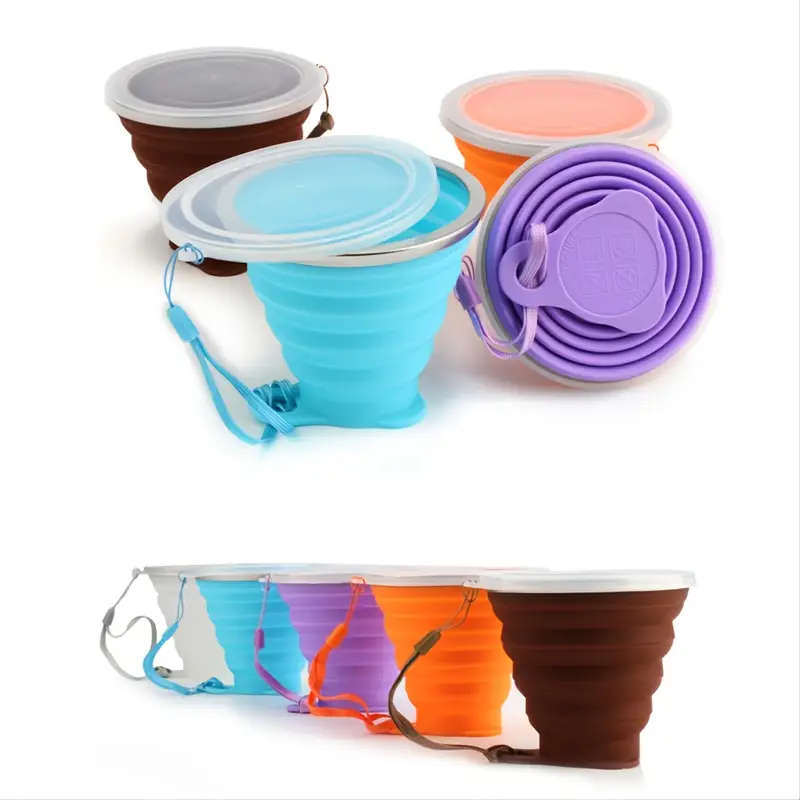 1pc Collapsible Silicone Travel Cup with Lid Portable and Reusable Drinking Cup for Camping Hiking