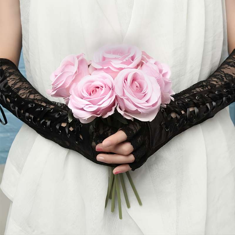 1 Pair Black Lace Long Gloves