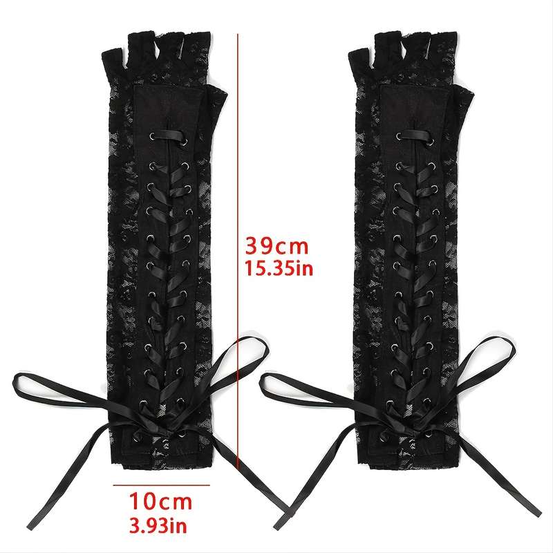 1 Pair Black Lace Long Gloves