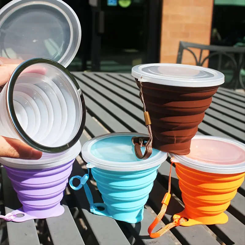 1pc Collapsible Silicone Travel Cup with Lid Portable and Reusable Drinking Cup for Camping Hiking