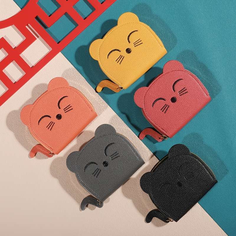 1pc Playful Touch Adorable Cartoon Cat Mini Wallet C Sweet Style Coin Purse with Multiple Card Sl
