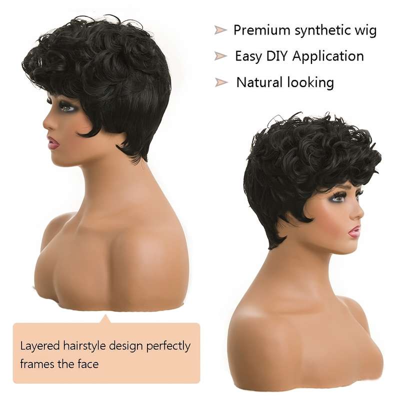 1Pc Black 25.4cm Fashion Design Wig
