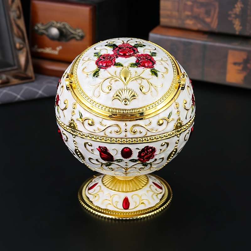 1pc Burronwood Elegant Rose-Shaped Zinc Alloy Ashtray with Lid Smoke-Free Windproof Easy to Cl