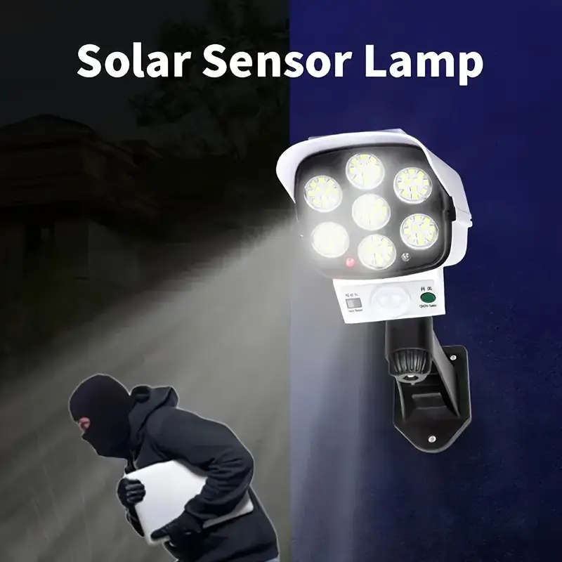 Outdoor Simulation Monitoring Light, Solar Sensor Light, Highly Sensitive Motion Sensor, No Wiring N