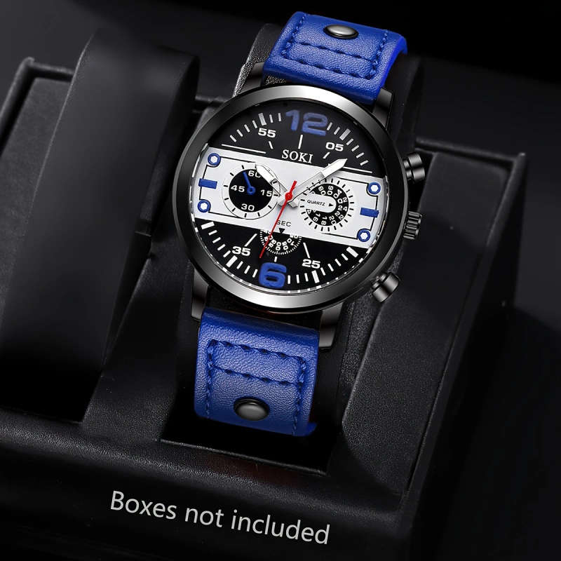 1pc Men Watch Casual Faux Leather Strap Number Date Quartz Wristwatch Fashion Men Watches