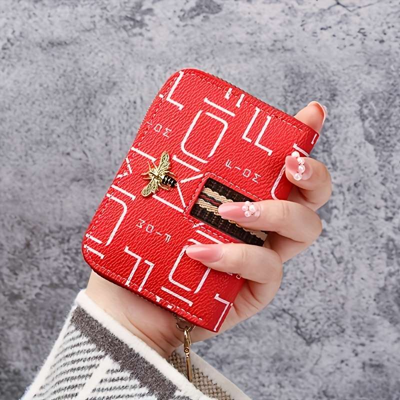1pc Foldable PU Wallet Organizer for Women Cute Bee Design Multi-Card Holder Zippered Accordion