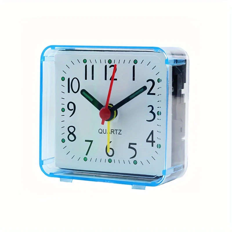 1pc Simple Square Travel Alarm Clock Plastic Desk Clock with Flat Crown Battery Operated AA Not Incl