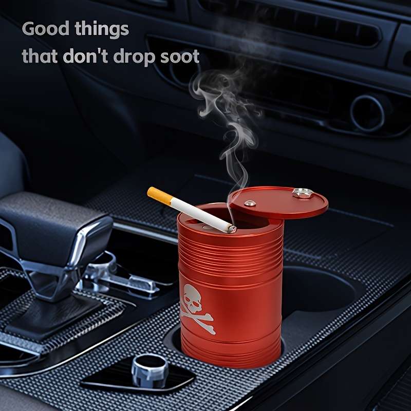 1pc Stylish Aluminum Alloy Car Ashtray with Lid Sleek Black Corrosion-Resistant Design 0.9