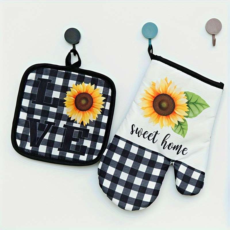 2pcs 1Set Creative Cow Pattern Plaid Sunflower Zebra-Stripe And Stripes Heat Insulation Pad Ove